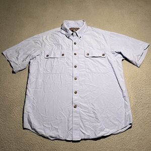 Duluth Trading Shirt Mens Large Blue Short Sleeve Vented Bamboo Rayon Fishing